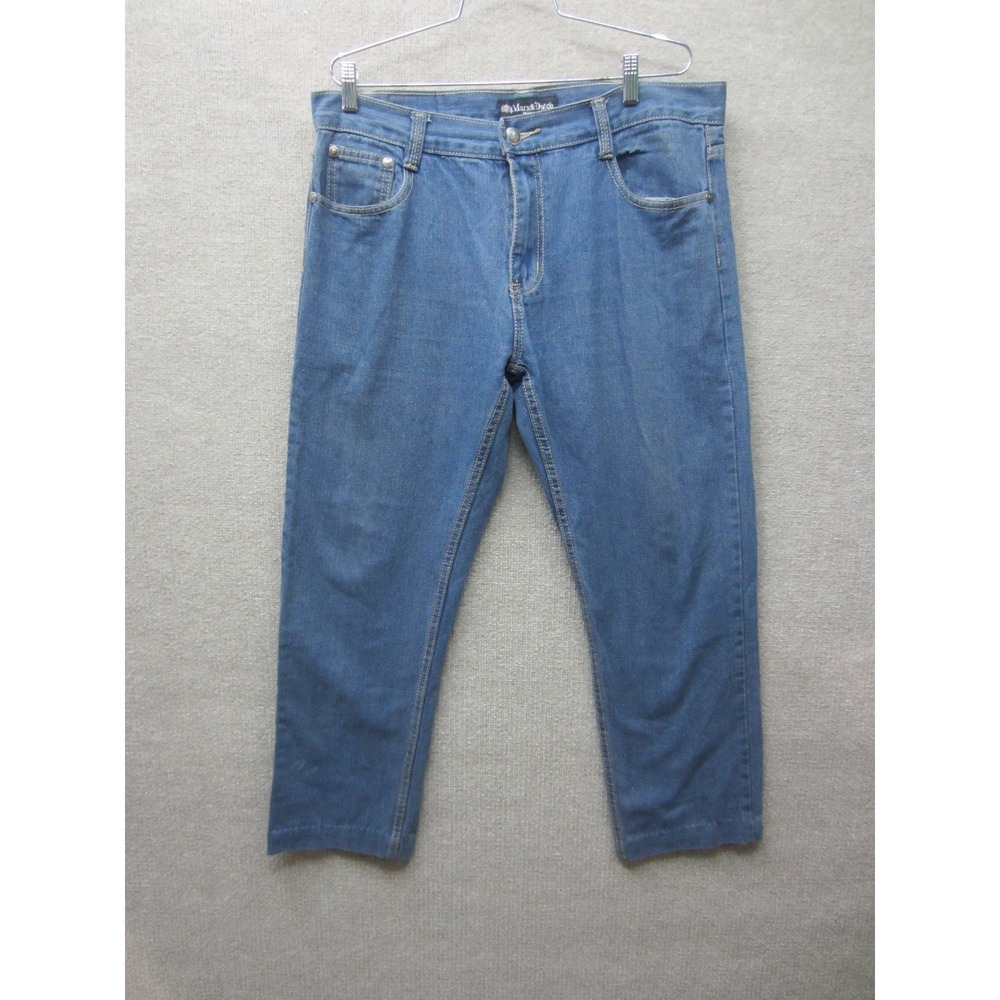 Marx & Dutch Mens Straight Leg Denim Jeans Blue Embroidered Pockets 36x32